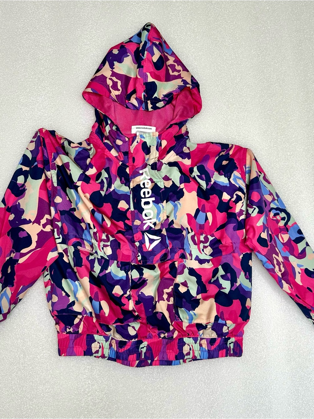 Reebok Girls' Pink Multi Camo Hooded Windbreaker Size 7/8